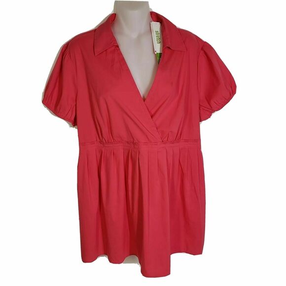 Motherhood Maternity Women Large Top Short Sleeve Collared V-Neck Pleats Stretch - Picture 1 of 12